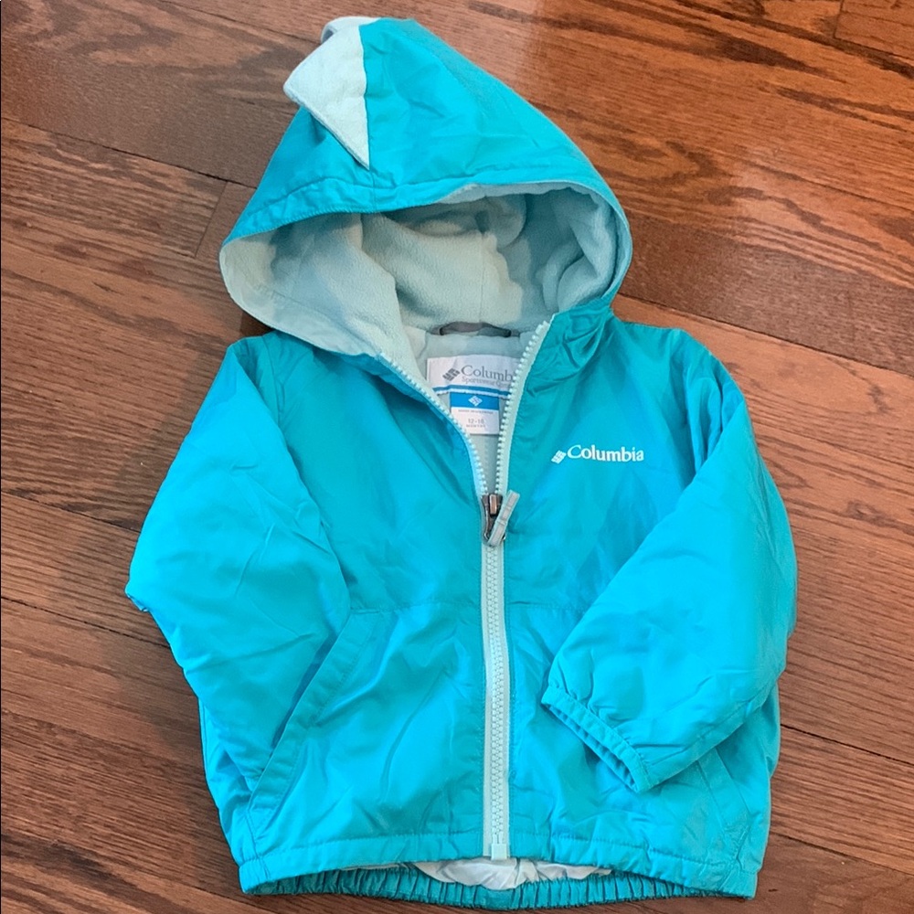 Columbia Teal Hooded Jacket, size 12-18 months